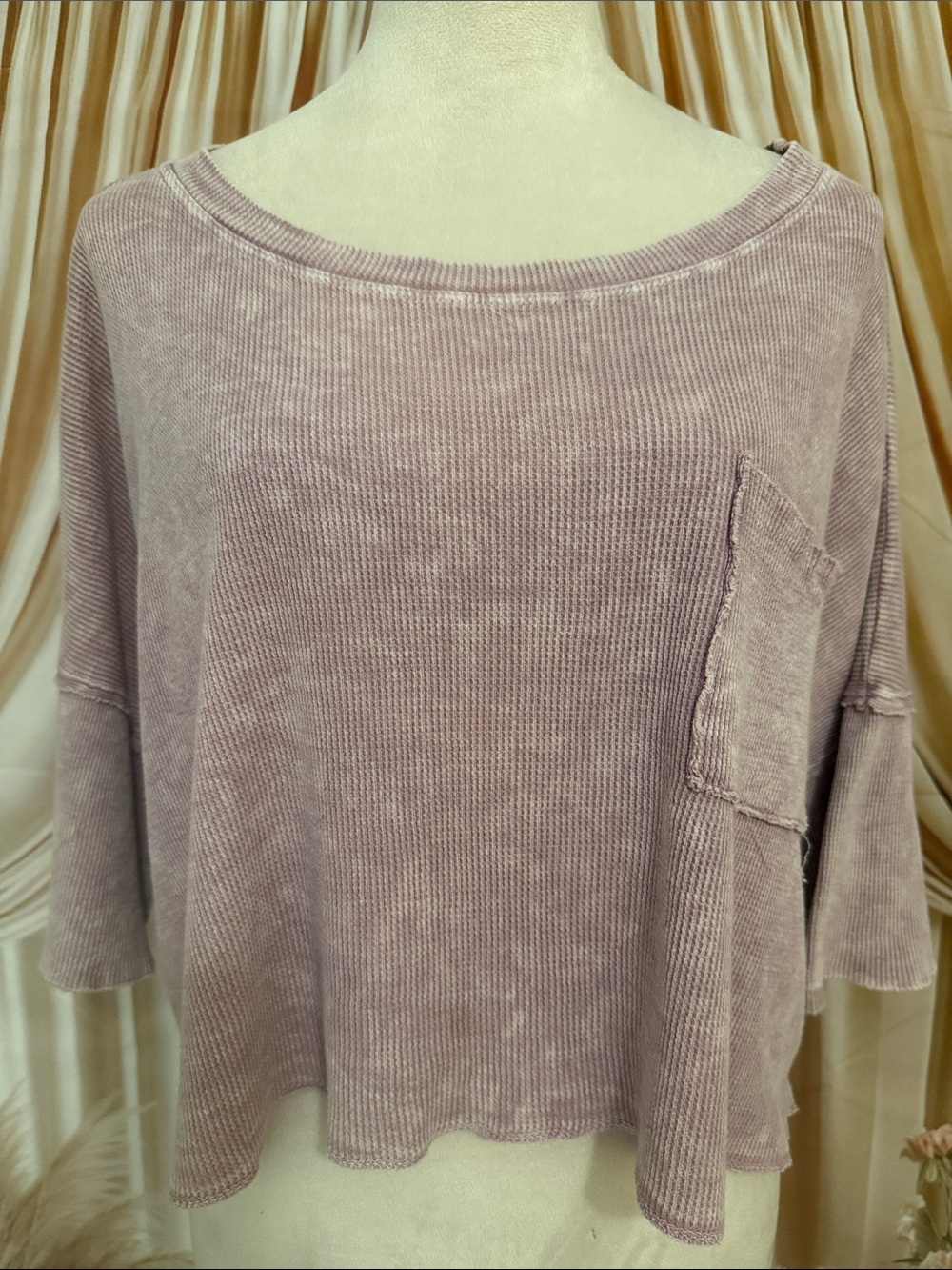 Altar'd State Mauve Waffle-Knit Scoop Pocket Crop Top